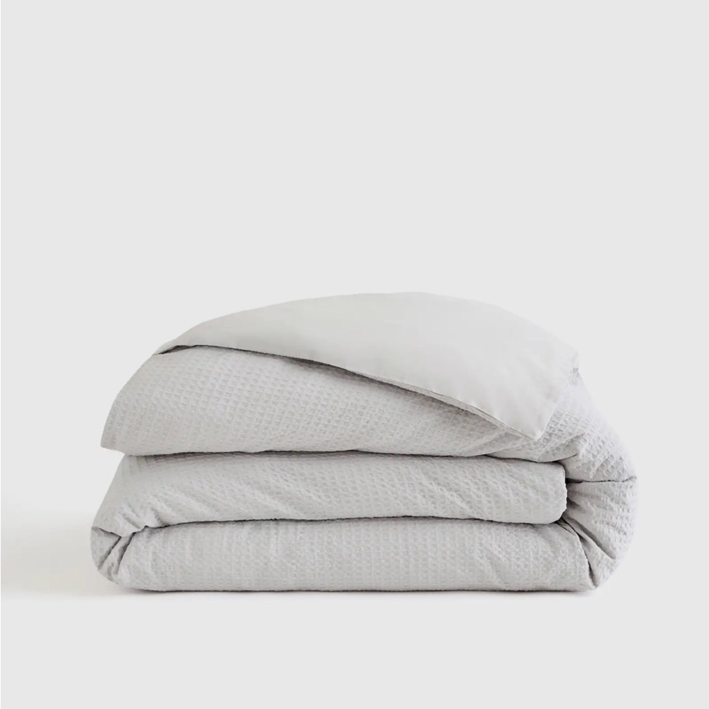 QUINCE Organic Luxe Waffle Duvet Cover Gray Full/Queen
